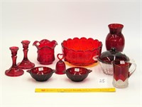 Group lot of red glass including an Amberina bowl