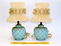 Pair of small vintage glass lamps (shades have