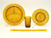 Vintage Nursery Rhyme amber child's glass dish