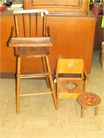 Vintage wooden high chair measuring approx. 38