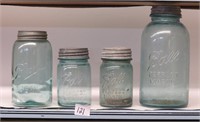 (4) Ball blue jars; (1) quart LLL, (2) pint, (1)