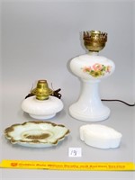 (2) Vintage milk glass lamps & Kemple glass