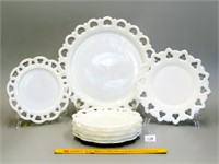 Vintage milk glass plates w/lace rim including