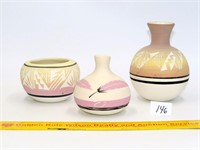 (3) pieces of Navajo pottery; white & pink