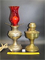 (2) Vintage oil lamps; (1) Aladdin w/gold tone &