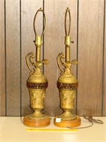 Pair of vintage metal & glass lamps; measure