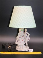 Small vintage ceramic lamp w/gold trim; lady &