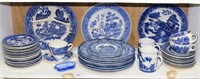 Shelf lot of vintage blue/white dishes in mixed