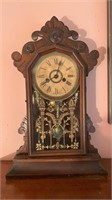 Antique 1880 mantle clock, wood case with