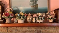 4 Pieces Italian Capodimonte floral basket in