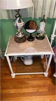 White iron side table  With a replaced marble top