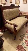 Antique Settle large bench/couch, upholstered