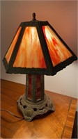 Beautiful antique stain glass table lamp, orange