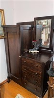 Antique 4 drawer armoire dresser cabinet, with a