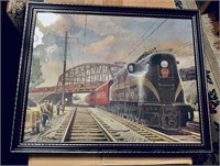 Framed Pennsylvania railroad train engine print,