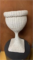 Vintage white wicker plant stand, measures 24