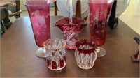 Heavy cut glass and more red toned glass