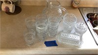 Glassware -pitcher, glasses, sugar with lid and