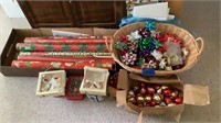 Christmas wrapping paper ,bows and ornaments