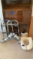 Walker, raised toilet seat with handle bars and