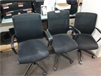 3 Black Fabric Swivel Base Office Arm Chairs