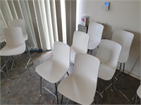6 Steel Framed White Moulded Plastic Bar Chairs
