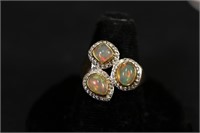SILVER PLATED FAUX OPAL ESTATE RING