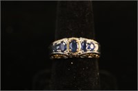 SILVER W/18kt OVERLAY BLUE SAPPHIRE RING