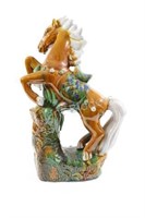 Asian Rearing Ceramic Horse Figurine, 18"