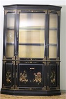 Ornately Painted Chinese Black Lacquer Breakfront