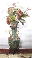 Pottery Dipped Vase with Applied Floral Motif