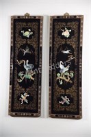 Set 3D, 2 Asian Black Lacquer Mother of Pearl Art