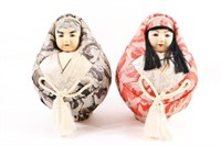 Vtg Set of 2 Japanese Daruma Hime Dolls, 14.5"