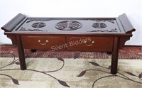 Glass Top Asian Theme Coffee Table with Drawers