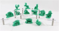 Boxed Set of Glass Green Animal Figurines