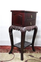 Chinese Carved Dark Wood Marble Top Table