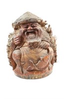 11" Artisian Solid Wood Carved Asian Fisherman