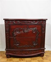 Asian 2 Drawer Carved / Applied Red Wood Cabinet
