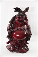 Vtg 27" Heavy Floor Buddha Red Resin Money Stature