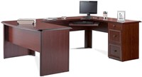 65in W U-Shaped Executive Desk, Cherry