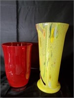 Hand Blown Yellow & Red Glass Vases