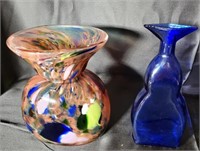 F & C Hand Made Crystal Vase & Cobalt Blue Vase