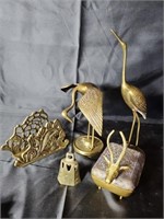 Brass Trinket Box, Bell, Birds, Envelope Holder