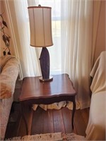 Wooden Accent Table & Ceramic Lamp
