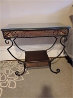 2 Wrought Iron, Wood, Glass Top Tables