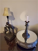 Vtg. Metal Lamp, Candlestick,  Mirrored Base