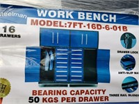 New/ Unused 7' Work Bench W/16 Drawers (blue)