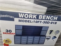 New/ Unused 10' Work Bench w/ 30 Drawers (Grey)
