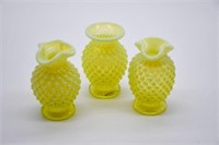 Fenton Opalescent Hobnail Topaz 4" Vases (3)