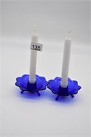 Pair of Cobalt Blue Fenton Candlestick Holders